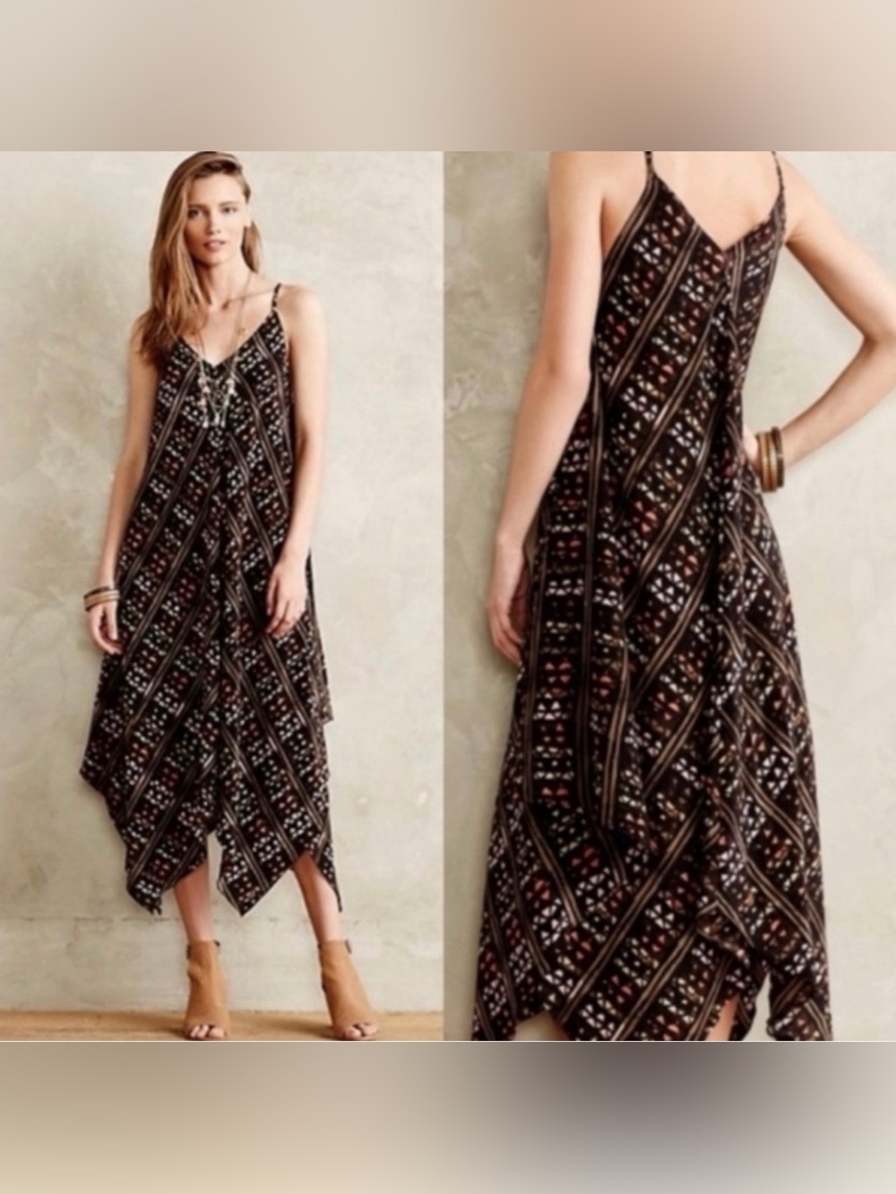 New HD in Paris Estrella Geometric 100% Silk Handkerchief Midi Dress Size XS/S